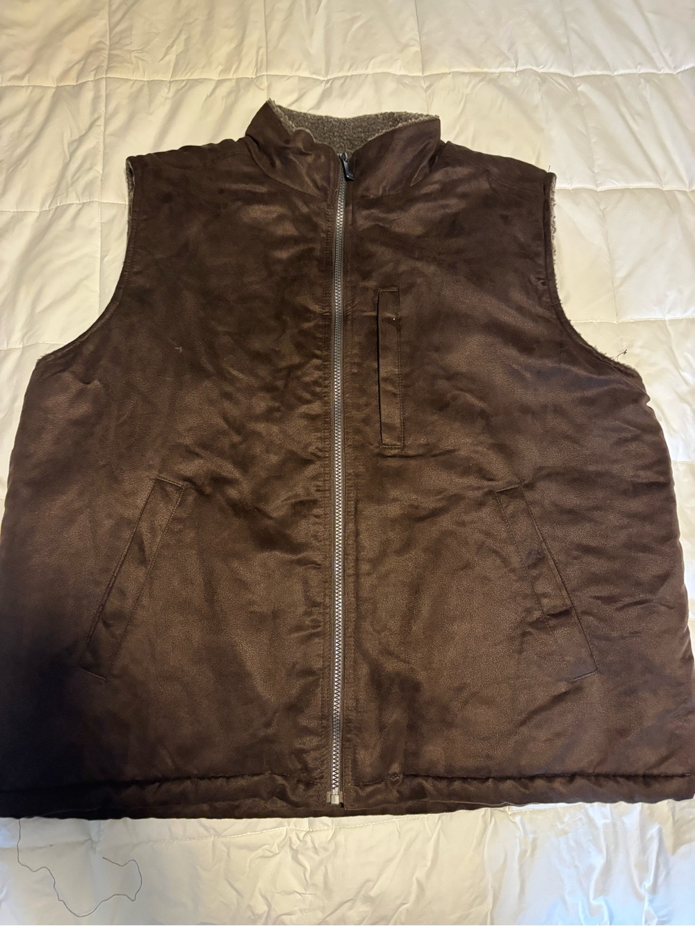 Rainforest Men’s XL Brown Faux Suede Sherpa Lined Vest Full Zip